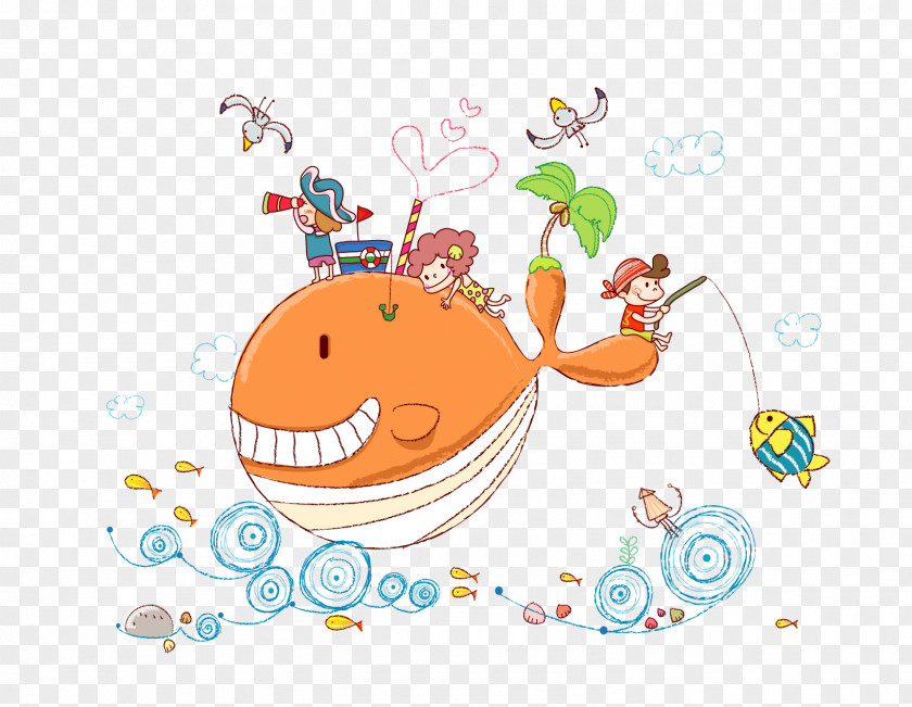 Cartoon Children Who Sit In The Big Fish Fishing Fun Child Illustration PNG