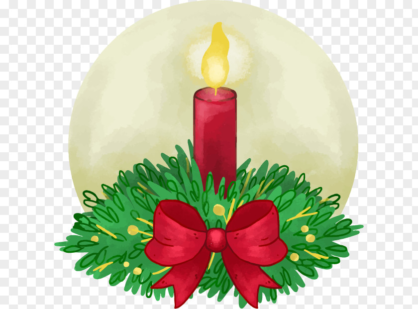 Hand-painted Red Candle Christmas Ornament Light PNG