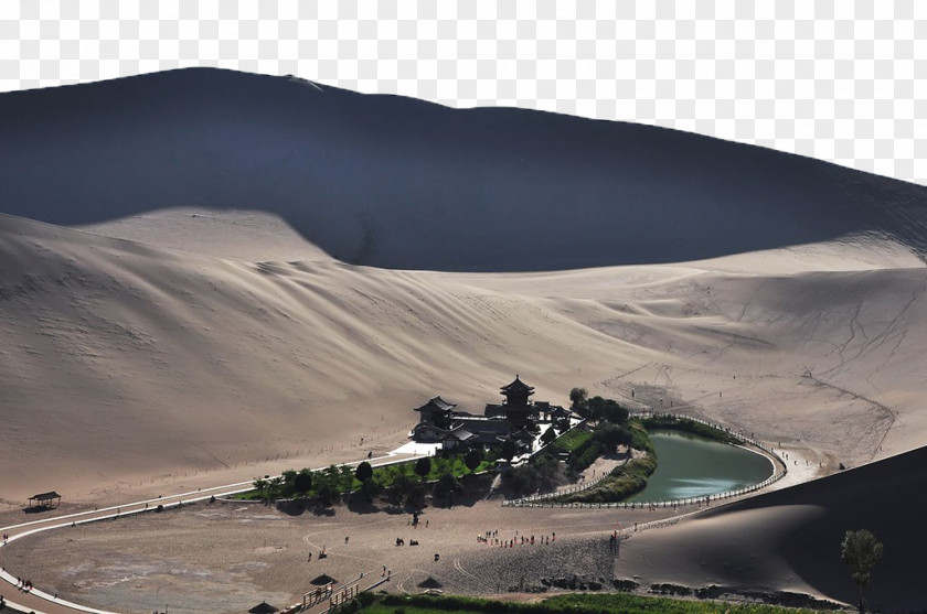 Mingsha Crescent Lake Landscape Desert PNG