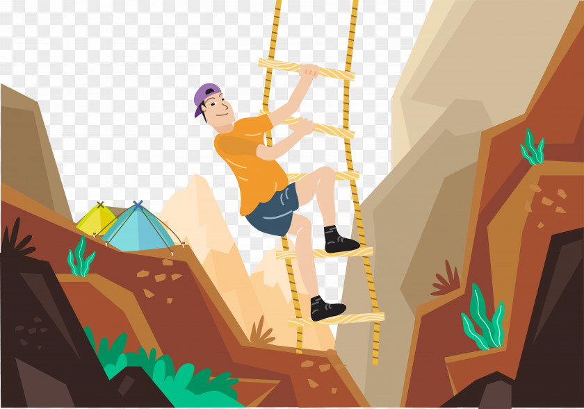 Cartoon Rock Climbing Vector Mountaineering Illustration PNG