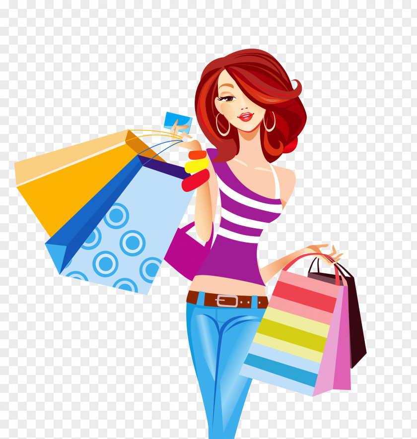 Shopping Bag Cart PNG bag cart, Girl carrying shopping bags element, woman holding illustration clipart PNG