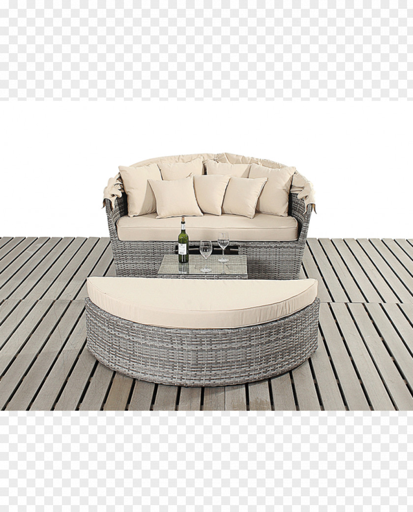 Green Rattan Table Daybed Garden Furniture PNG