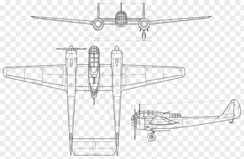 Reconnaissance Aircraft Line Art Propeller Drawing PNG