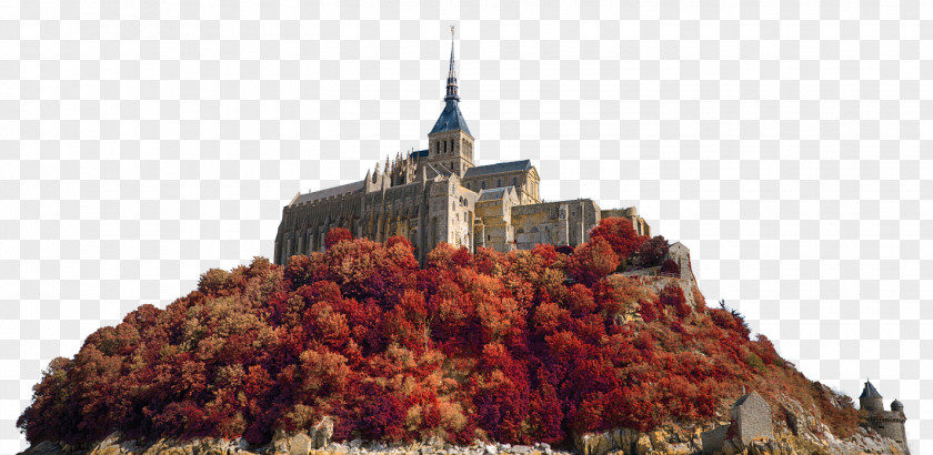 Retro Castle Mont Saint-Michel Wallpaper PNG