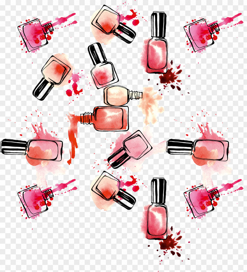Vector Hand Colored Nail Polish Cosmetics Lipstick PNG