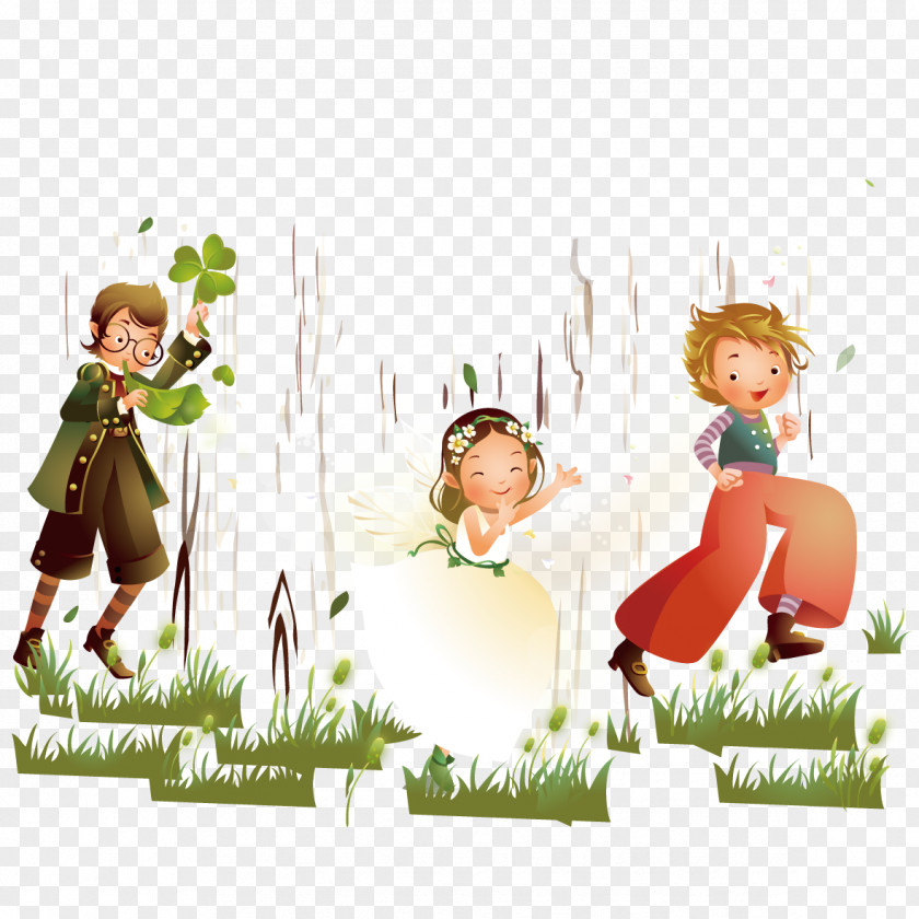 Grass Kids Play Piano Dance Illustration PNG