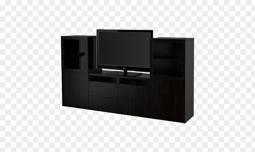 TV Simple Black Wooden Cabinet Particle Board Drawer Glass Cabinetry IKEA PNG