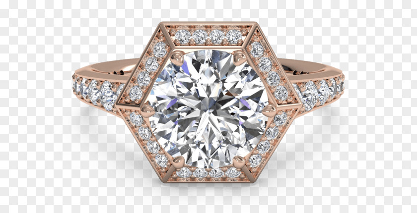 Hexagonal Shape Gold Engagement Ring Wedding Diamond PNG