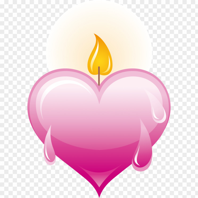 Cartoon Hand-painted Pink Heart-shaped Candle Heart Flame Euclidean Vector PNG