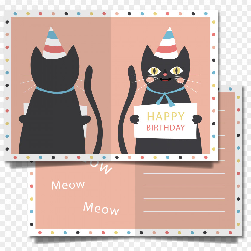 Cute Cat Birthday Card Vector Wedding Invitation Greeting PNG