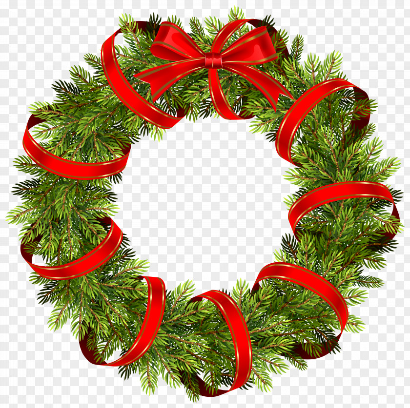 Green Christmas Pine Wreath With Red Ribbon Clipart Image Decoration Tree Clip Art PNG