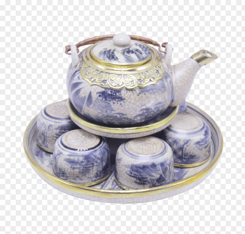 Kettle Saucer Ceramic Blue And White Pottery Teapot PNG