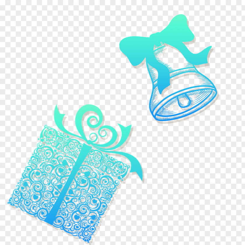 Blue Pattern Gift Box Bell Christmas PNG