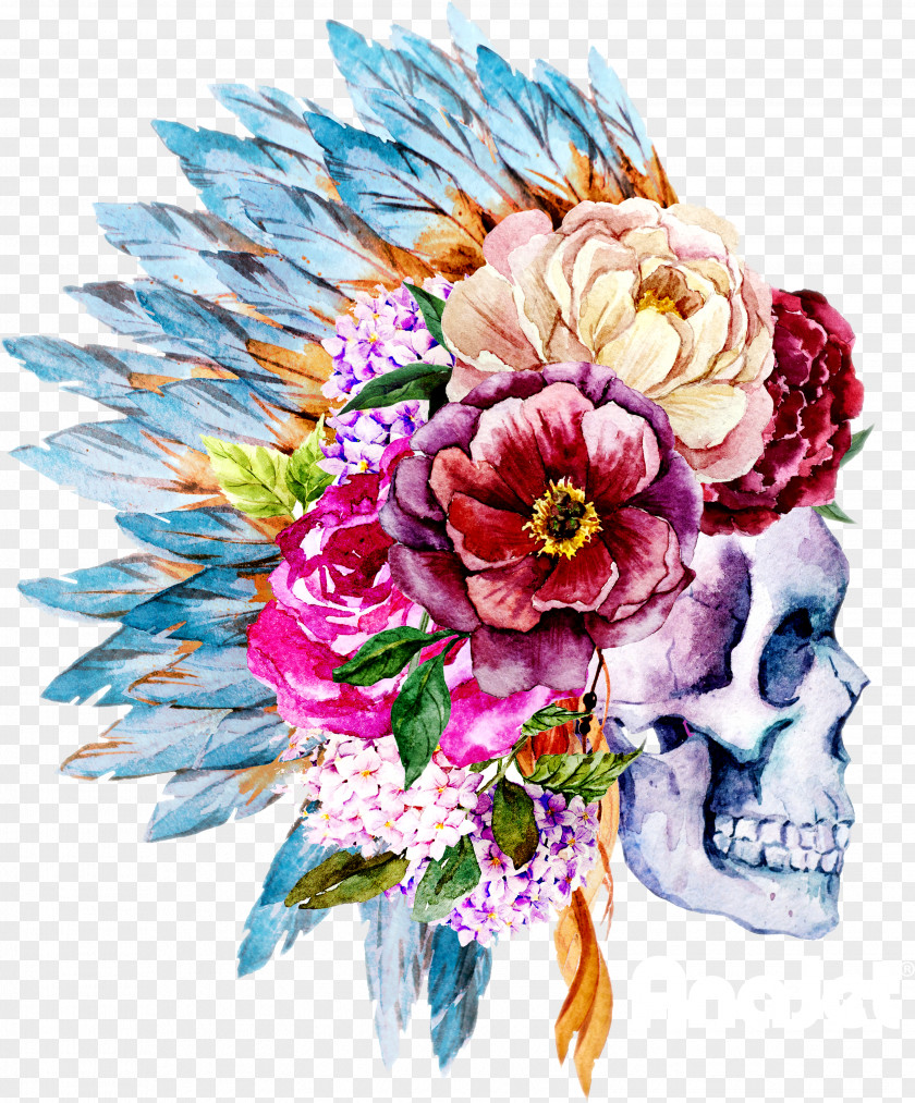 Skull Watercolor Painting Boho-chic Flower PNG