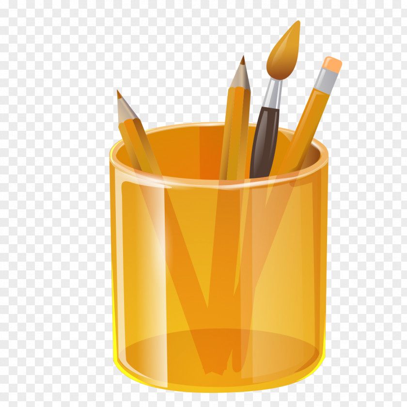 Yellow Pen Clip Brush Pot PNG