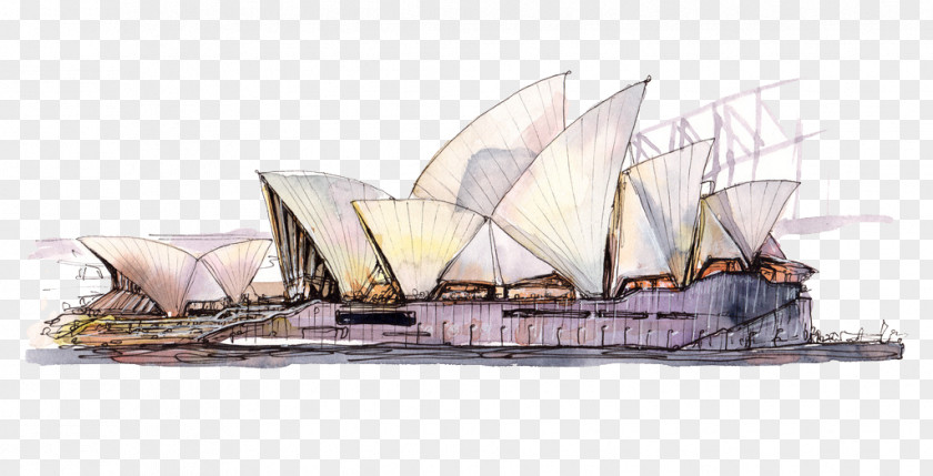 Hand-painted Sydney Opera House Watercolor Painting Poster PNG