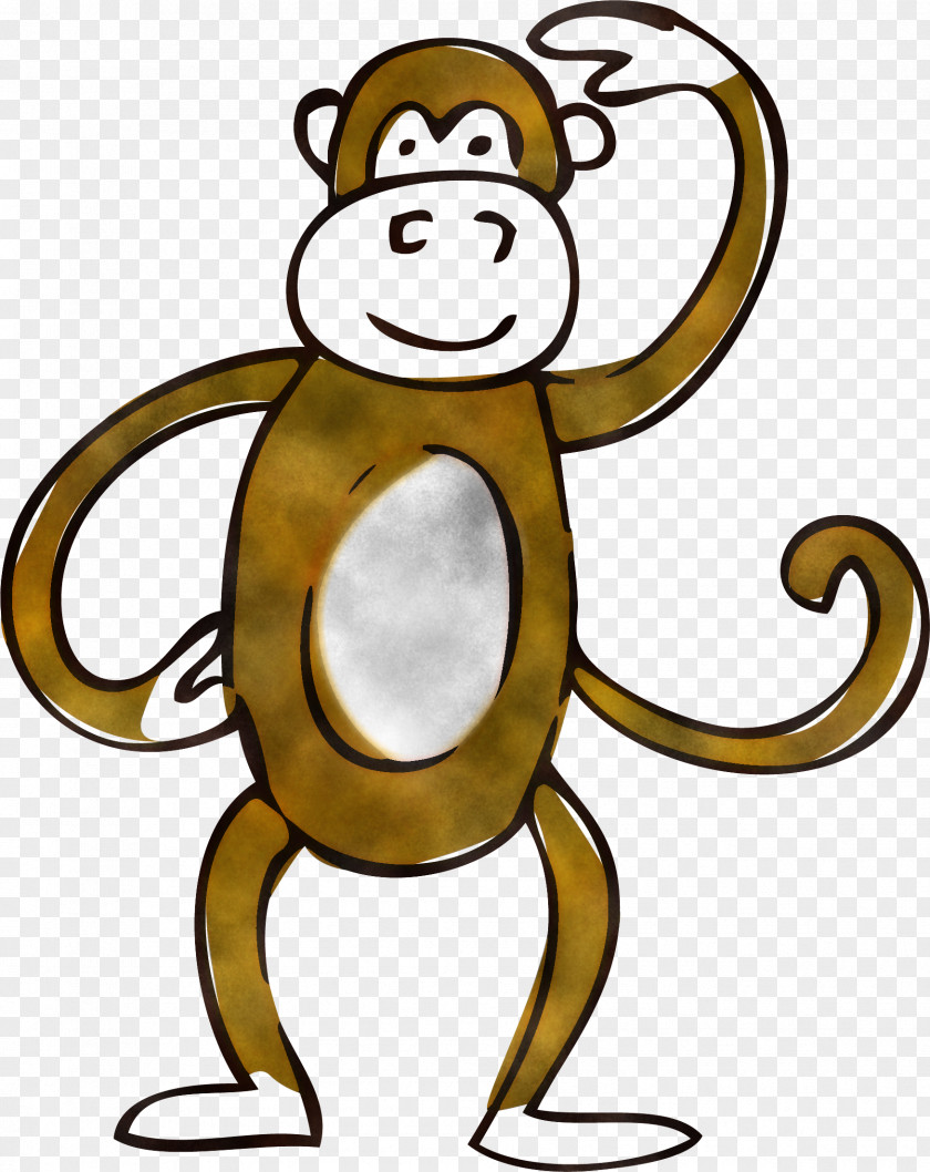 Old World Monkey Line Art Cartoon Pleased PNG