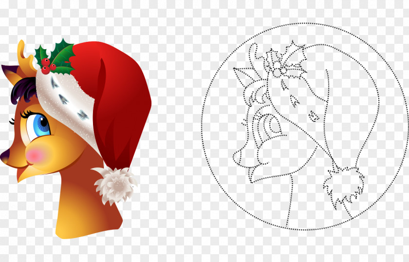 Hand-drawn Cartoon Artwork Color Female Deer Wearing Christmas Hats Rudolph Reindeer Santa Claus PNG