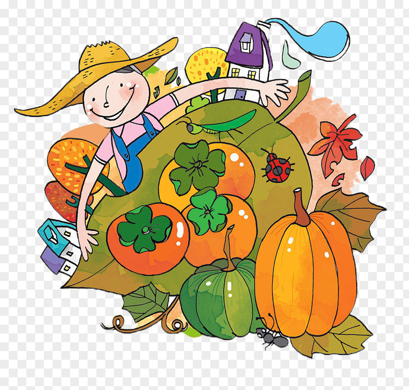 Harvest A Good Season For Pumpkin Ant Autumn Farmer Illustration PNG