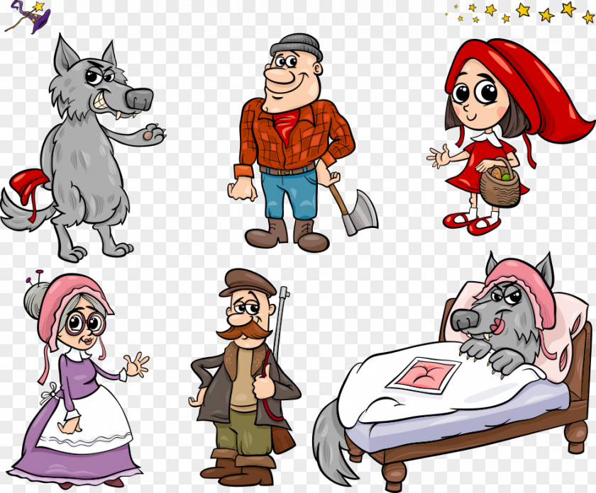 Vector Little Red Riding Hood And The Wolf Big Bad Fairy Tale Illustration PNG