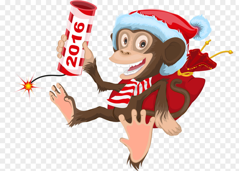 Firecrackers Monkey Santa Claus New Years Day Illustration PNG