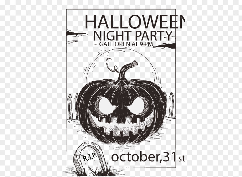 Hand-painted Pumpkin Vector Material Ink Halloween Party Flyer PNG