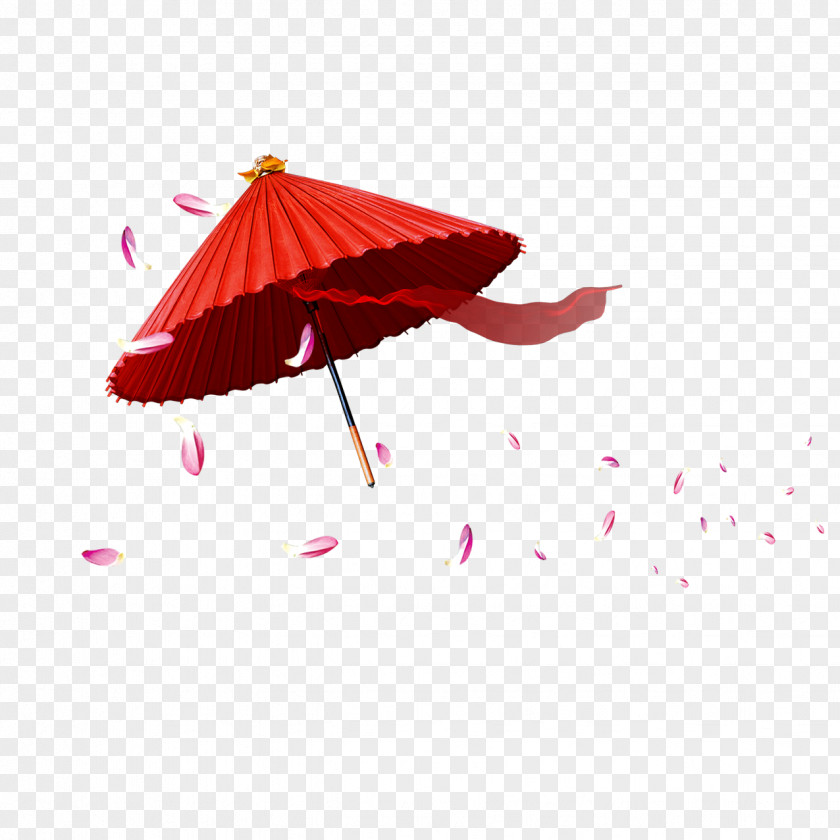 Umbrella Floating Petals Oil-paper Red PNG