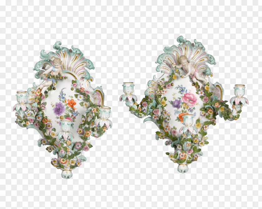 Light Meissen Porcelain Sconce Candlestick PNG