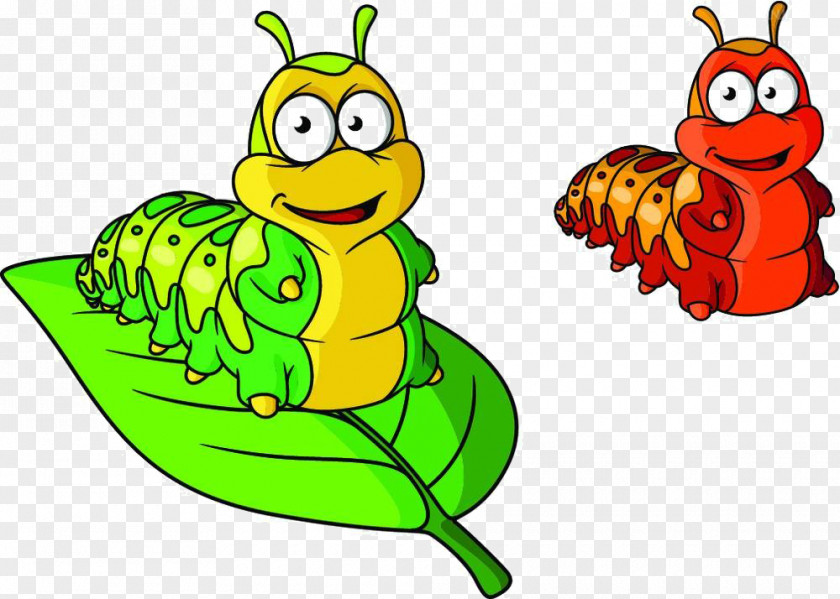 The Caterpillar On Cartoon Leaves Insect Illustration PNG