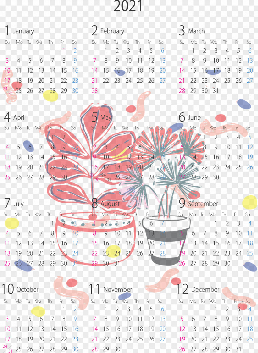 2021 Yearly Calendar PNG