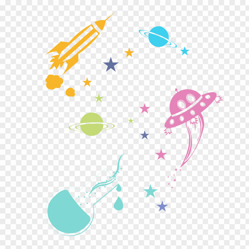 Textured Color Cartoon UFO Element Science Clip Art PNG