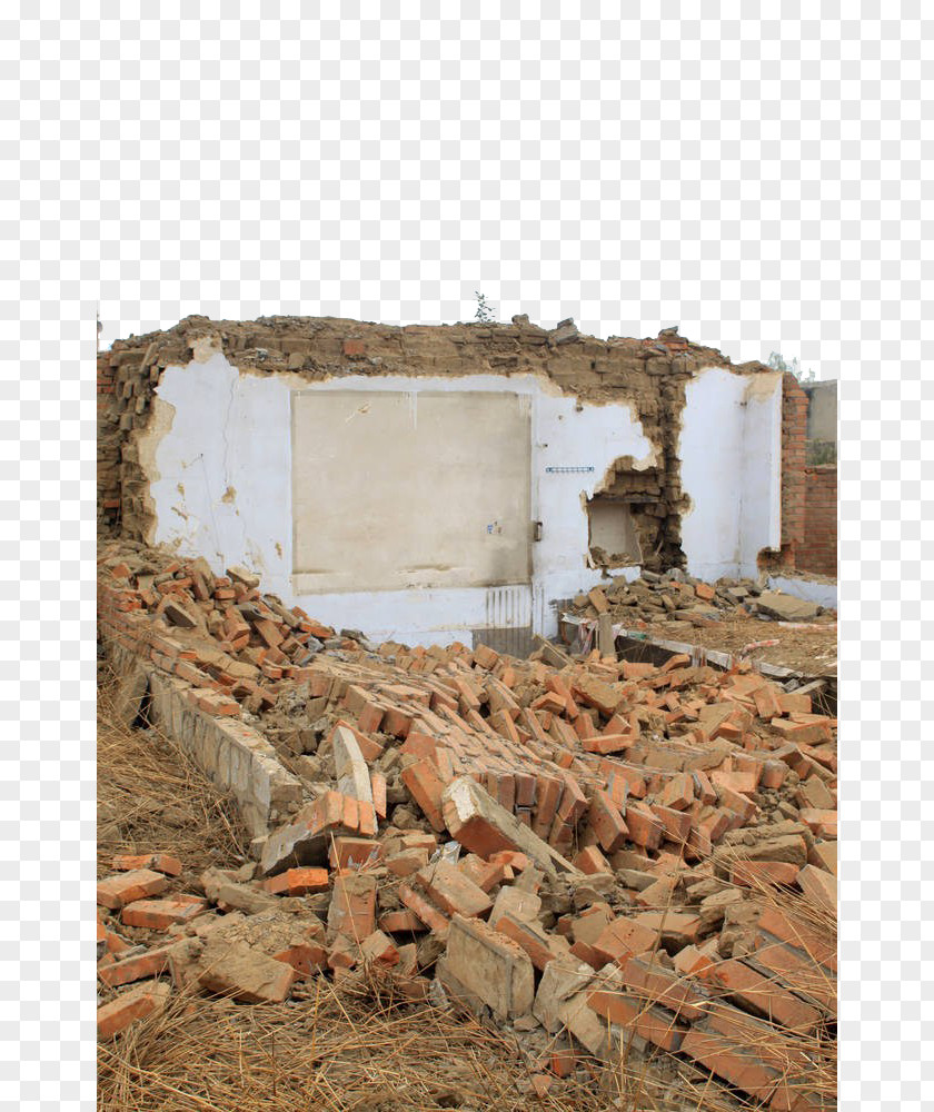 Collapsed Brick House Ruin Wall PNG