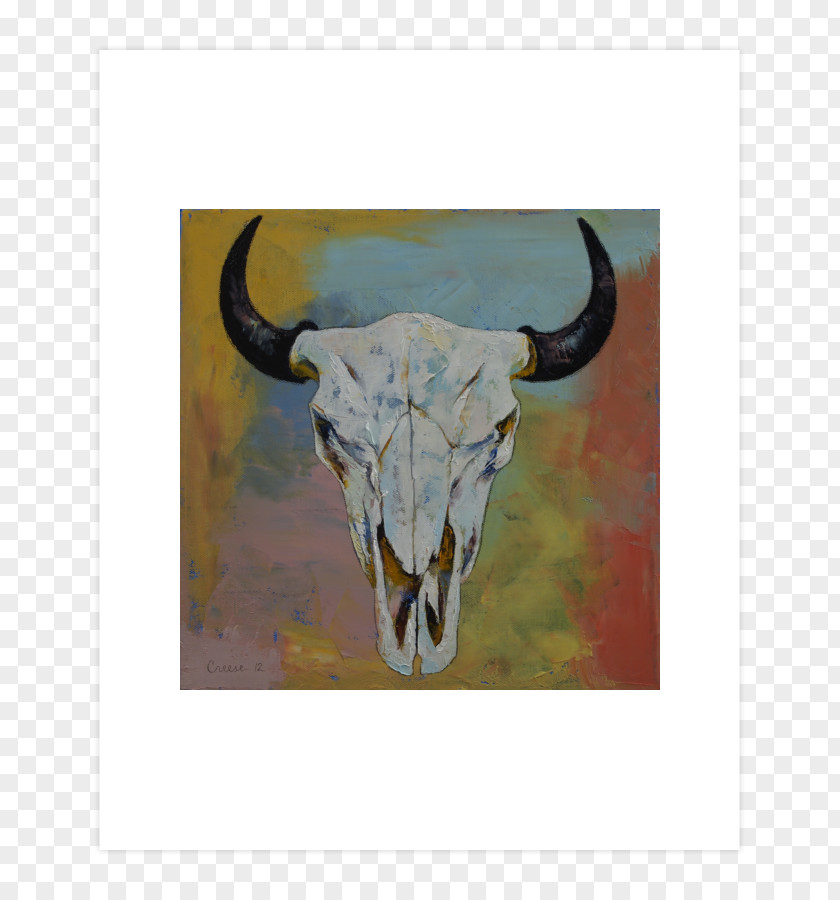Bison Cow's Skull: Red, White, And Blue Canvas Art Oil Painting PNG