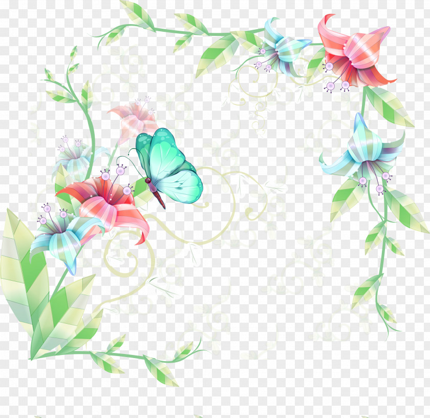 Green Leaves Of Flowers Butterfly Decorative Borders Funky Birds Flower Clip Art PNG
