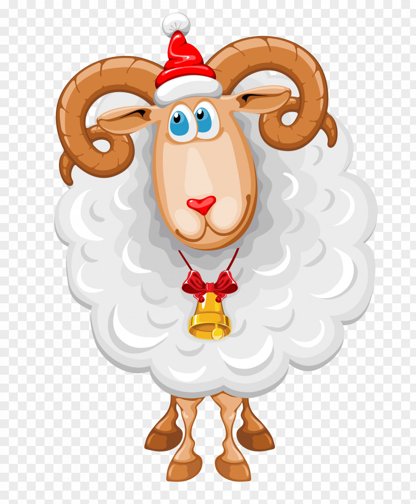 Vector Sheep Wearing Christmas Hats Cartoon Clip Art PNG