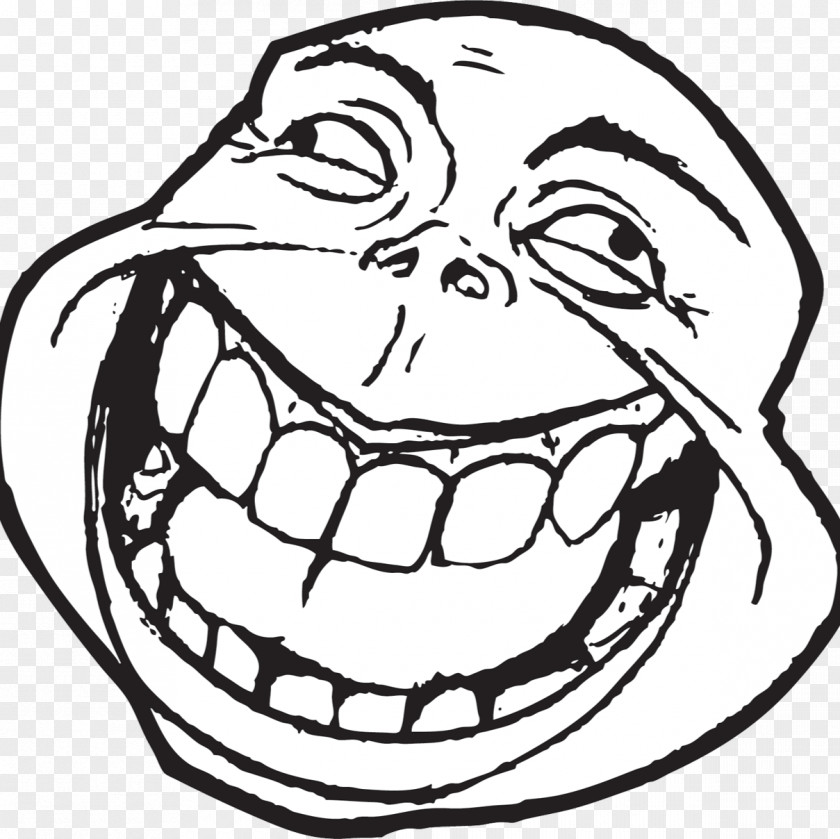Big Open Mouth Troll Face PNG Face, laughing person black and white illustration clipart PNG