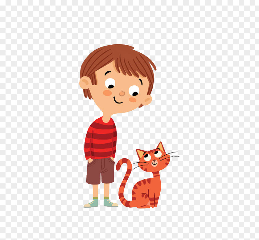 Man And Cat Cartoon Drawing Illustration PNG