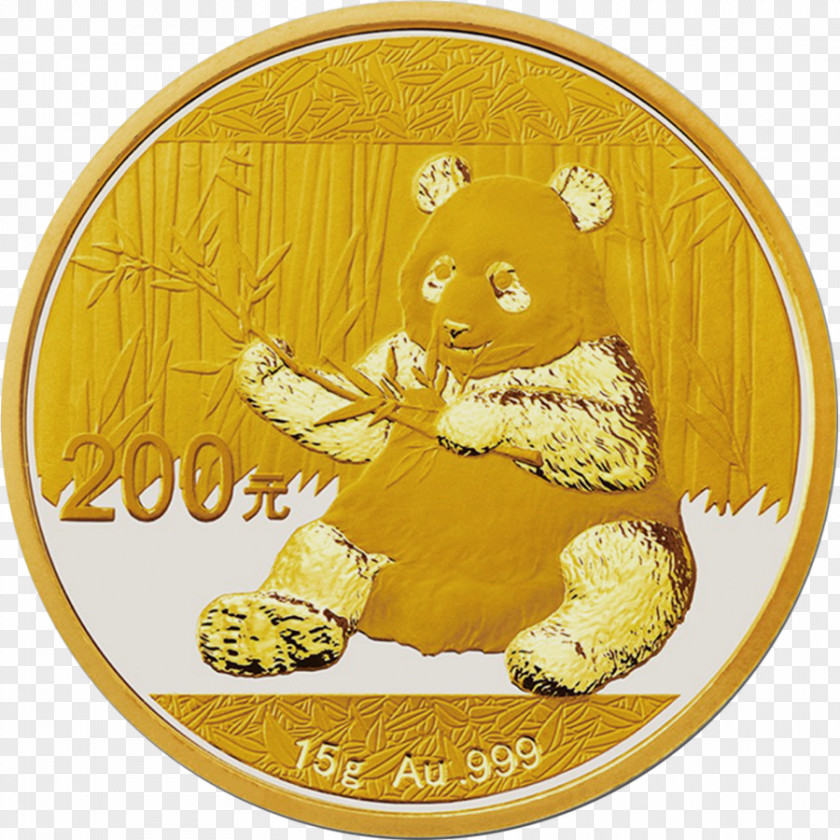 Gold Chinese Panda Coin PNG