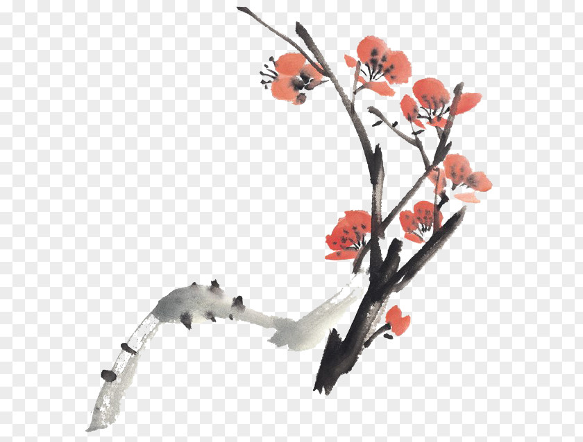 Plum Flower Ink Wash Painting Blossom Chinese Bird-and-flower PNG