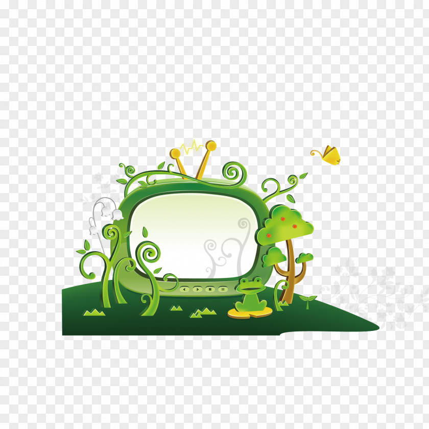Vector Green Plants And Tv Cartoon Television Illustration PNG