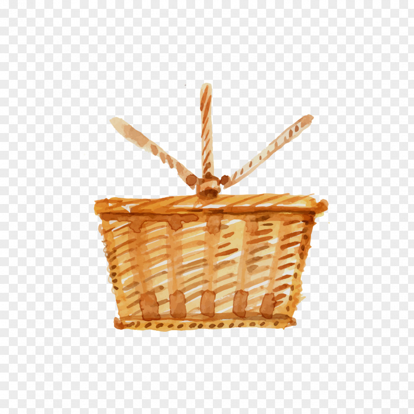 Yellow Bamboo Basket Wine Barbecue Food Picnic PNG