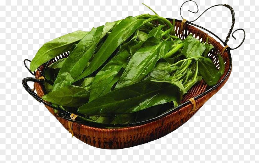 Bamboo Basket Of Spinach Leaves Buckle-free Material Water PNG