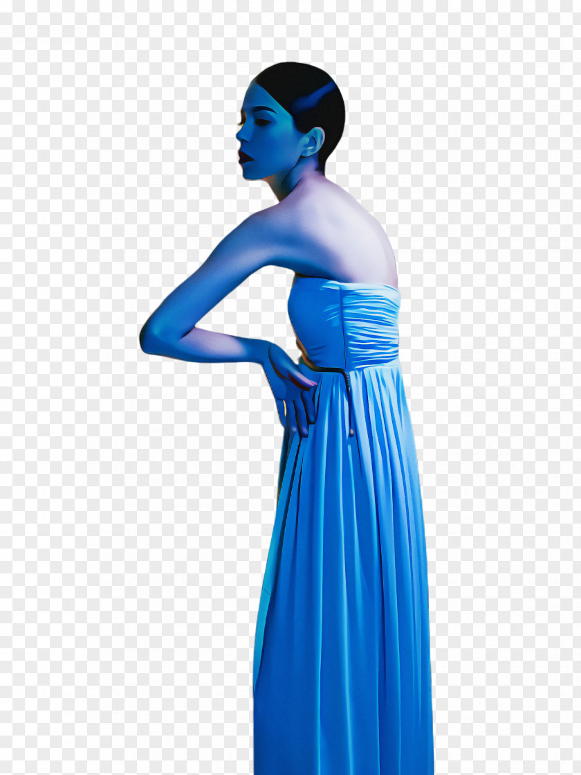 Standing Gown Blue Cobalt Shoulder Dress Clothing PNG