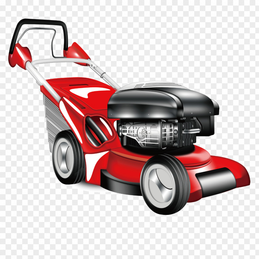 Cartoon Red Car Weeding Lawn Mower Garden PNG