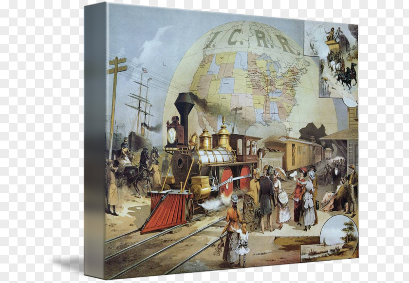 Painting Rail Transport First Transcontinental Railroad Canvas Print PNG