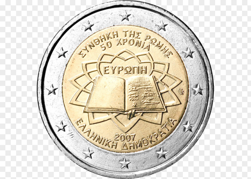 Greece Treaty Of Rome 2 Euro Coin Commemorative Coins PNG