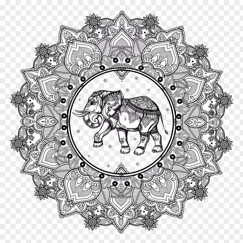 Traditional Pattern Elephant Image Mandala Coloring Book Buddhism And Hinduism PNG