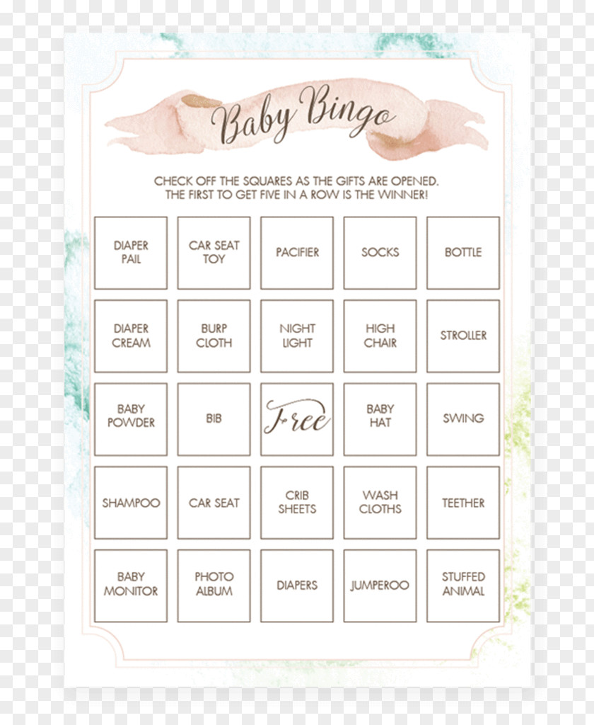 Bingo Game Watercolor Painting Card Unique Baby Shower PNG