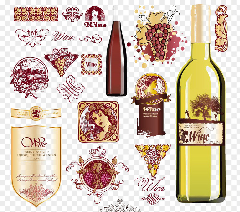 Red Grape Buckle Free Graphics Wine Label Euclidean Vector Bottle PNG