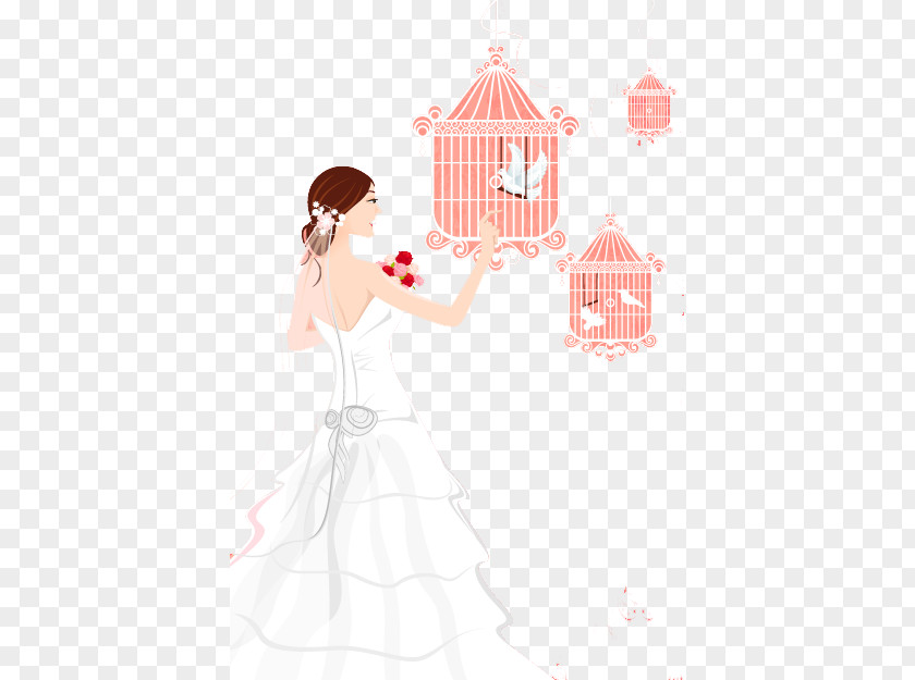 Happy Bride And Cage Material Picture Birdcage PNG